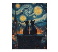 52x38cm/1000pcsPuzzles pour Adolescents Cats Under Starry Night Puzzles pour Adultes : Analyse Et Logique du Jeu Pratique pour Anniversaire, Noël 52x38cm/1000pcs