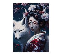 52x38cm/1000pcsPuzzles pour Adolescents Geisha Fox Cherry Japan Puzzle pour Adultes - Jeu De Réflexion - Anti-Stress - Stimule Le Cerveau