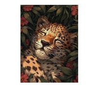52x38cm/1000pcsPuzzles pour Adolescents Sleeping Leopard in Flowers Puzzles pour Adultes - Jeu De Réflexion - Décoration Intérieure - Difficile Et Stimulant 52x38cm/1000pcs