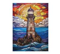 52x38cm/1000pcsPuzzles pour Adolescents Stained Glass Lighthouse Puzzles pour Adultes - Jeu De Réflexion - Décoration Intérieure - Difficile Et Stimulant 52x38cm/1000pcs