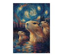 52x38cm/1000pcsPuzzles pour Adultes Capybara Under Starry Night Jeux De Puzzle Relaxants Analyse Et Logique Cadeaux Uniques pour Un Anniversaire Et Noël 52x38cm/1000pcs