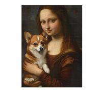 52x38cm/1000pcsPuzzles pour Adultes Mona Lisa with Corgi Jeux De Puzzle Relaxants Analyse Et Logique Cadeaux Uniques pour Un Anniversaire Et Noël 52x38cm/1000pcs