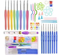 53 Pcs Aiguilles à Crochet Set avec Poignées Ergonomiques en Caoutchouc à Prise Souple Comfort Grip Kit d'aiguilles à Tricoter au Crochet Outil ménager avec Boîte Portable