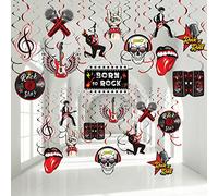 53 Pièces Décorations de Fête à Thème Rock And Roll, Signe de Disque de Guitare Fête de Musique de Star de Rock Tourbillons Suspendus Décoration de Plafond pour Fête de Musique Rock 50s 60s