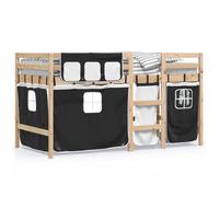 53045& Lit combiné mezzanine enfants avec rideaux - KALISSE - 90x190 cm - L195.5x l95.5x H113.5 cm