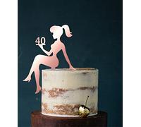 5359 Figurine de Gâteau pour Fille, Sweet 16, Sweet 18, Chiffre, Décoration d'Anniversaire (Or Rose, Miroir d'Un Côté), 40
