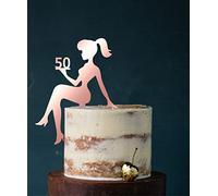 5371 Figurine de gâteau d'anniversaire pour fille, anniversaire de fille, sweet 16, sweet 18, chiffre, décoration d'anniversaire, décoration d'anniversaire (or rose (miroir d'un côté), 50)