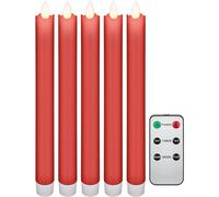 53943 Set De 5 Bougies De En Cire Véritable Led Sans Fil, Bougies De De Table, Bougie De Bâton - Avec Télécommande, Fonction De Timer, Sans Fil, Rouge - Goobay