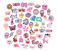 53PCS Pins pour Crocs Shoe Charms Accessoire Enfant Femme Homme Breloque Decoration Clips Charme Pin's Rose Pince Charm Bijoux Chaussures Sabots Sandales Dessin Animé Cute PVC D'anniversaire Cadeaux