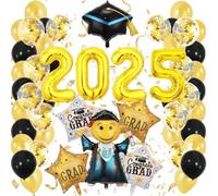 54 Pcs Ballons Décoratifs de Fête de remise des diplômes 2025 XXL, Ballon Noir Et Or En Latex Graduation Décorations De Remise De Diplôme 2025 Bannière,Abi Chapeau De Diplome 2025 Ballons Aluminium