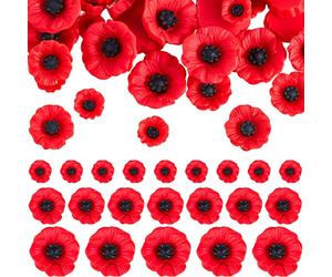 54 Pcs Faux Coquelicots Tête de Coquelicots Artificiels Fleurs de Coquelicots Artisanat sans Pied Fausses Têtes de Fleurs Rouges Sauvages pour Jour du Souvenir Noël Ornement de Jardin Tombe