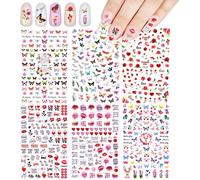 540+(6 Feuilles) Stickers Ongles,3D Auto-Adhésif Nail Art Autocollant Décalcomanies Set Avec Modèle Papillon Fleurs Rose Love Hear