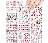 540+(6 Feuilles) Stickers Ongles, VETPW 3D Auto-adhésif Nail Art Autocollant Décalcomanies Set avec modèle Papillon Fleurs Rose Love Heart Lips Kiss pour Nail Décoration