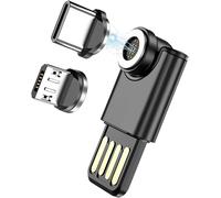 540 Degré Rotation Magnétique Usb Adaptateur 2-En-1 Usb 2.0 Mâle À Type C/Micro Usb Chargement Convertisseur Mâle, 5pin, Prise En Charge Du Transfert De Données À Charge Rapide 3a, Noir