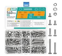 540 Pcs Vis et écrous Set, M5 Vis Boulon et écrous et Rondelles Kit, Boulons Vis à Tête Hexagonale, Assortiment Vis Boulons Hexagonaux en Acier Inoxydable pour Réparation de Vélo Moto Mécaniques