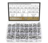 542 Pieces #4#6#8#10#12 Phillips Pan Head Self-Tapping Screws, Wood Screws Assortment Kit, 304 Stainless Steel