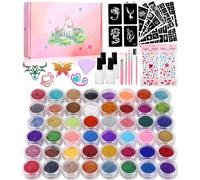 546 Kit Tatouage Paillettes Enfant Filles,Tatouage Enfant 48 Couleurs, 250 Pochoir Tatouage,5 Pinceaux,Non-Toxique Kit Maquillage De Tatouage Paillette Temporaires, Cadeau Pour Anniversaire Carnaval