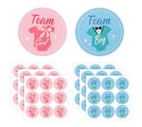 54pcs Autocollants Gender Reveal, 5 cm Autocollants Ronds Équipe Garçon ou Fille Étiquettes Bleues et Roses pour Baby Shower pour Enveloppe Jeux Cadeaux de fête Décoration (Bodysuit)