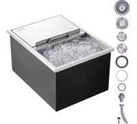 55,23 L Bac à glace Drop-in, 608 x 457 x 333 mm Bac à glace en acier inoxydable, Bac à glace commercial avec couvercle coulissant, Coffre de stockage de glace intégré, Tuyau d'évacuation & bouchon de