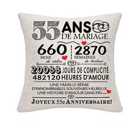 55 Ans de Mariage Cadeau 55e Anniversaire de Mariage Housse de Coussin Souvenir Décoration Cadeau pour Couples Parents Femmes Hommes Maman Papa Epoux Grand-mère Grand-père Amis(55ème Anniversaire)