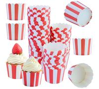 55 Caissettes Cupcake Papier,Bandes de papier à muffins,Mini gobelets jetables pour Anniversaire soirée de Mariage Cuisine Baking,Rouge et blanc