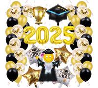 55 Pcs Ballons Décoratifs de Fête de remise des diplômes 2025 XXL, Ballon Noir Et Or En Latex Graduation Décorations De Remise De Diplôme 2025 Bannière,Abi Chapeau De Diplome 2025 Ballons Aluminium