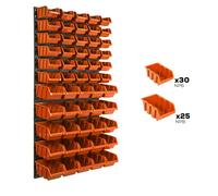 Etagere murale 55 bacs a bec oranges, panneau murale 58 x 117 cm Etagere empilable pour garage, atelier, banc de travail, systeme de rangement modulable, fixer au mur