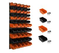 Etagere murale 55 bacs a bec oranges et noires, panneau murale 58 x 117 cm Etagere empilable pour garage, atelier, banc de travail, systeme de rangement modulable, fixer au mur