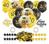 55 Pièces Decoration Anniversaire 40 Ans Décorations Anniversaire de Fête en Noir Or,12 Pouces Ballons Anniversaire Noir Et or Ballons Confettis Ballon,Deco Anniversaire pour 40 ans Garcon Fille