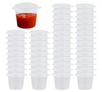 55 pièces Petits récipients avec couvercle, pots à sauce ronds en plastique PP, à emporter, récipient à épices intégré à visser, boîte à épices anti-déversement pour sauces, dips, chutney, ketchup
