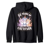 55 Years of Cattitude, Mignons Chats dans des Chapeaux de fête d'anniversaire Amusants Sweat à Capuche