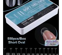 550 pièces Autocollants pour ongles en gel doux de forme ovale courte transparente, 9 tailles, faux ongles à couverture intégrale avec boîte de rangement. Ongles adhésifs ovales courts, extension d'on