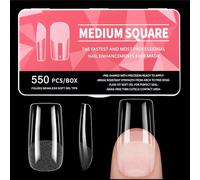 550 Pièces Capsule Americaine Ongle Carré, 11 Tailles Capsules Ongles Gel Couverture Complète, Semi Givré Faux Ongles pour Débutant en Manucure, Prothésiste Ongulaire et Salons Nail Art à Domicile