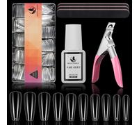 550 Pièces Capsules Ongles Cercueil Long 10 Tailles Capsule Americaine Ongle Kit Pose Americaine Ongles Avec Colle Faux Ongles Diy Nail Art Nail Extension Kit