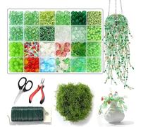 5500 Pcs DIY Beaded Plant Kit, Green Glass Beads for Jewelry Making,Forever Plant Craft Set with Leaf Beads and Flexible Wire, Crystal Leaf Bead for Home Decor and Plants Lovers (1830 Pcs)