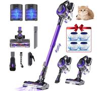55000PA/500W Aspirateur balai sans fil, 50 Minutes Autonomie Aspirateur sans fil,8 en 1 Aspirateur balai avec Rechargeable Support Mural 2 batteries