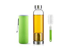550ml Thé Portable et élégant Bouteille en verre avec filtre en acier inoxydable Panier Tea Infuser Passoire Portable Théière en verre - Pour Brewing Hot & Thé glacé, Bouteille Brush (Green)