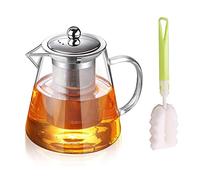Théière en Verre Borosilicate Avec Infuseur Amovible - Résistant à la Chaleur, Transparent, 550 ML - Inclut Brosse à Tasse