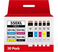 550XL Cartouches d'encre Compatible Remplacement pour Canon PGI-550XL CLI-550XL pour Pixma MX925 iP7200 iP7250 MG5650 MG7550 MG6350 MG6650 MX725 MX920 (PGBK Noir Cyan Magenta Jaune, 30-Pack)