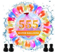 555Pcs Bombes à Eau, Ballons D'eau Color avec 4 Raccords de Robinet, Bombe a Eau Ballon d'eau,Ballons D'eau avec Fermeture Automatique pour Pool Parties Estivales en Plein Air,Jeux D’enfant Adulte (E)