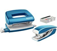55612036 Set Avec Mini-Agrafeuse & Mini-Perforateur,Agrafage Ou Perforation Jusqu'à 10 Feuilles,Agrafes P2 N°10 Incluses,Wow,Bleu