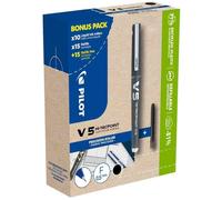 Pilot Greenpack Hi-Tecpoint V5 - Stylo roller pointe fine 0,5 mm - Noir - Pack de 10 + 30 recharges