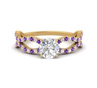 55Carat Bague en Diamant pavé de Vagues Fendues plaqué Or Jaune Améthyste Naturel Rond façonner Bague de fiançailles à Tige Fendue réglage de la Broche Taille 54