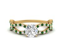 55Carat Bague en Diamant pavé de Vagues Fendues plaqué Or Jaune Émeraude créée Rond façonner Bague de fiançailles à Tige Fendue réglage de la Broche Taille 57