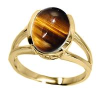 55Carat Bague en plaqué or 18 carats avec pierre précieuse ovale - Taille 4 à 13, Pierre précieuse, plaqué or, Œil de tigre naturel