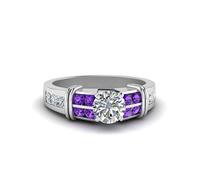 55Carat Bague Large sertie de Diamants Argent Sterling Améthyste Naturel Rond façonner Bagues de fiançailles en Pierre latérale Réglage du Canal Taille 54