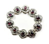 55Carat Bracelet rouge grenat naturel pour fille en argent sterling 925 avec pierre ovale fabriquée à la main longueur 16,5 à 20,3 cm, Argent sterling Pierre, Grenat naturel