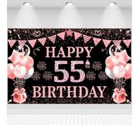 55ème anniversaire décor décoration d'anniversaire fond Happy 55th Birthday bannière drapeau ballons étoile signe affiche décoration bannière d'anniversaire pour femmes hommes 55 fournitures de fête