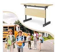 55in Conference Table,Modern Wood Color Office Folding Flip Top Mobile Training Table with Chair 55" D x 21.6" W x 29.5" H with Wheels Suitable for Office Meeting Room Classroom(1Pcs)