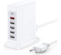 55W 6 - En - 1 Station De Charge De Bureau, Hub De Chargeur Intelligent Multi - Ports Usb, Avec Chargeur Rapide Pd Et Qc3.0, Compatible Avec Iphone/Samsung/Xiaomi Et Autres Périphériques Usb